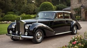  1951 Rolls Royce Silver Cloud II parked, showcasing its classic design, available for limo rental services.
